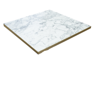 SINGLE RESTAURANT DINING TABLE TOP WHITE MARBLE GOLD TRIM 2322