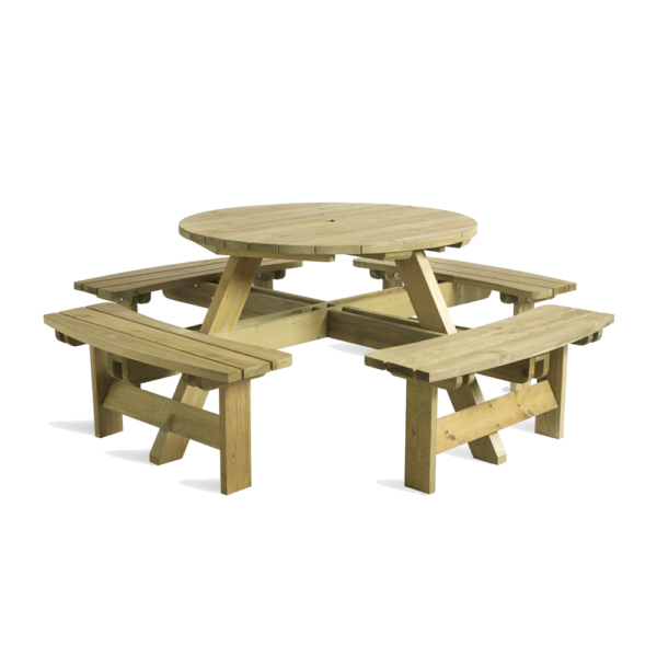 PUB OUTDOOR ROUND WOODEN DINING BENCH 8 SEATER