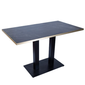 RESTAURNAT DINING TABLE BLACK MARBLE GOLD TRIM RECTANGLE BASE