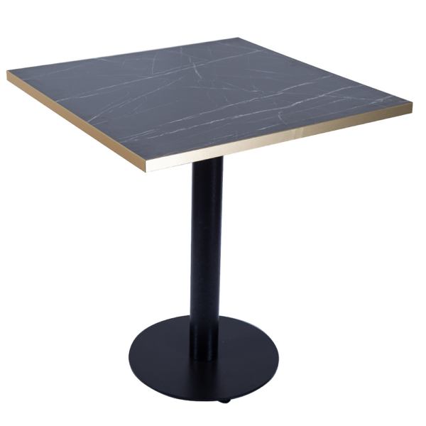 RESTAURANT DINING TABLE BLACK MARBLE ROUND BLACK BASE
