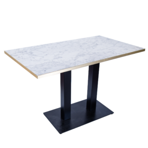 RESTAURANT DINING TABLE WHITE MARBLE GOLD TRIM RECTANGLE BASE