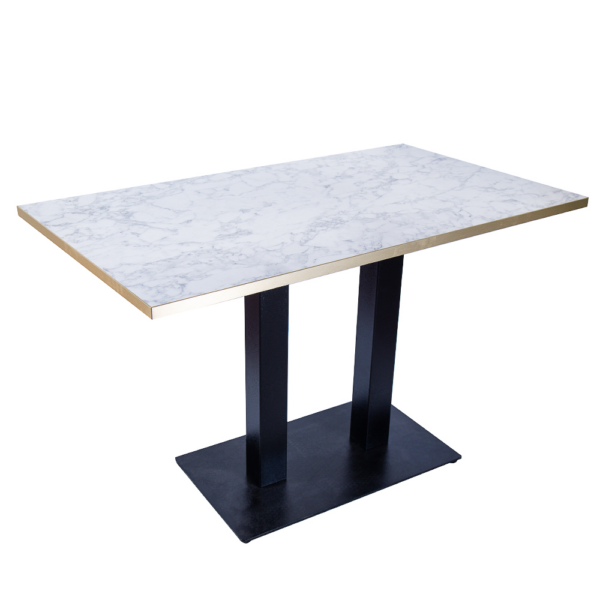 RESTAURANT DINING TABLE WHITE MARBLE GOLD TRIM RECTANGLE BASE