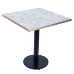 RESTAURANT DINING TABLE WHITE MARBLE GOLD TRIM BLACK ROUND BASE