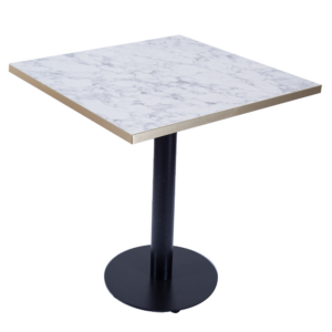 RESTAURANT DINING TABLE WHITE MARBLE GOLD TRIM BLACK ROUND BASE
