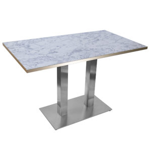 1200×700 WHITE MARBLE GOLD TRIM TABLE WITH RECTANGLE BRUSHED METAL BASE